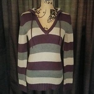 Arizona Purple & Gray Striped Hooded Sweater  NWT